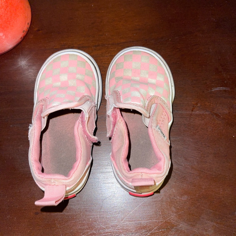 Pink checkered Vans toddler slip on